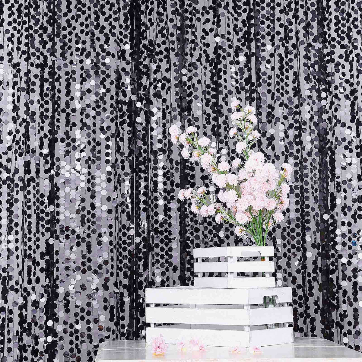 8ftx8ft Black Big Payette Sequin Event Curtain Drapes, Backdrop Event Panel