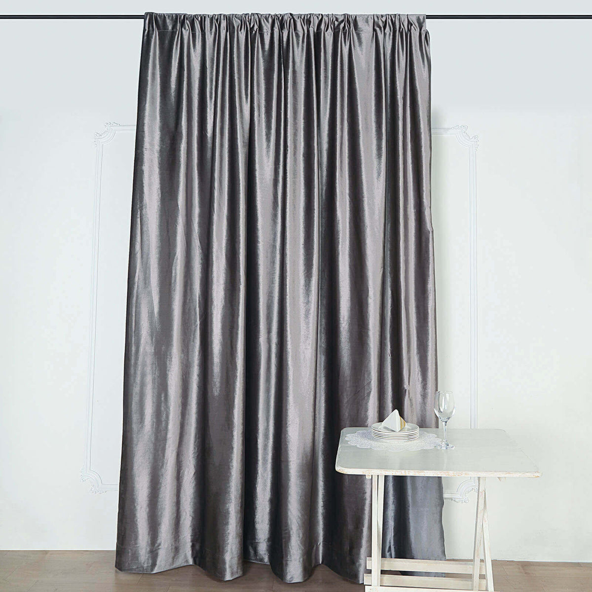 Charcoal Gray Crushed Velvet Backdrop Curtain – 8ft x 8ft Event Drape with Rod Pocket, Privacy Panel for Photo Booths & Events