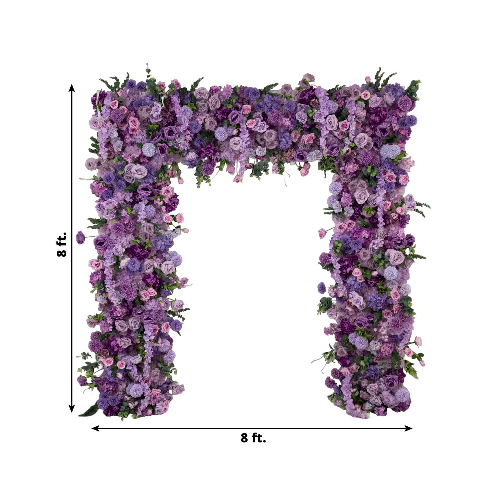 8ftx8ft Roll Up Flower Backdrop for Arch Stand, Lavender Lilac with Fabric Backing - Artificial Silk Roses, Hydrangeas & Chrysanthemums for Weddings