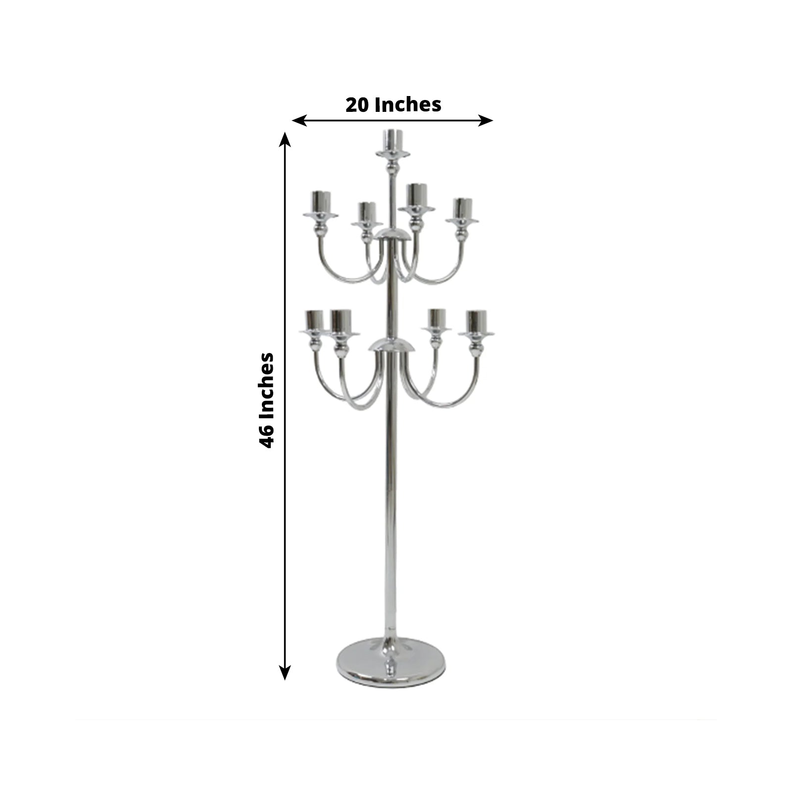 Metal Floor Candelabra Candle Holder, 9-Arm Vintage Taper Stand Silver Table Centerpiece for Weddings & Parties 46" Tall