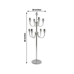 Metal Floor Candelabra Candle Holder, 9-Arm Vintage Taper Stand Silver Table Centerpiece for Weddings & Parties 46" Tall