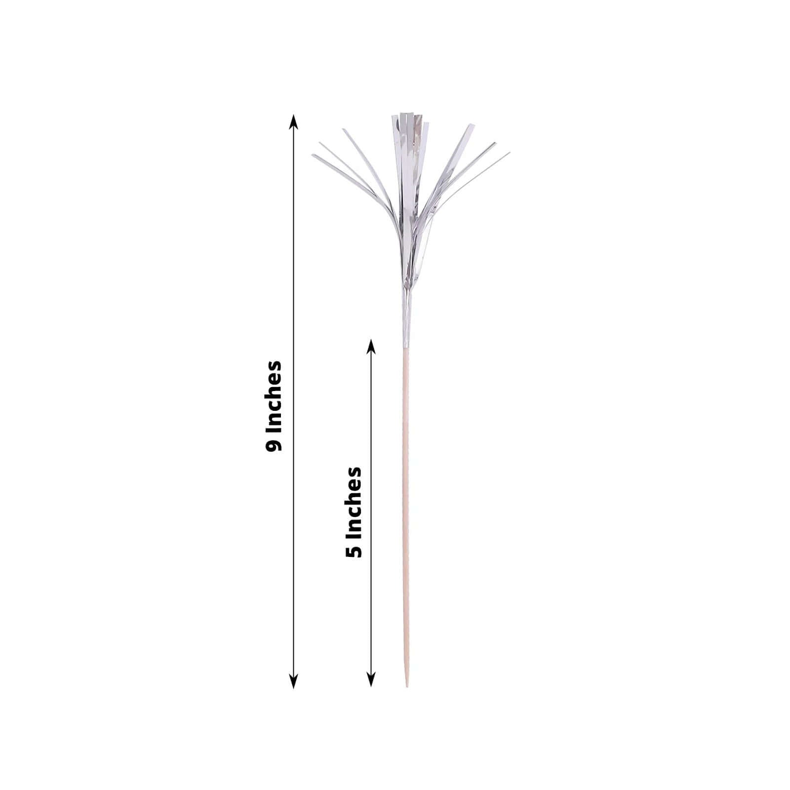 100-Pack Bamboo Cocktail Sticks Firework Cupcake Toppers Silver - Festive Foil Frills Food Picks 9"