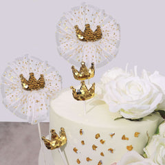 9-Pack Sequin Crown and Tutu Cupcake Cake Toppers Gold - Shimmering Princess Inspired Cake Inserts DIY Party Decoration Supplies