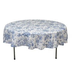 Polyester 90" Round Tablecloth White - Blue French Toile Pattern for Chic Weddings