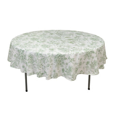 Polyester 90" Round Tablecloth White - Dusty Sage Green French Toile Pattern for Chic Weddings