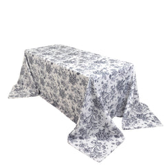 Polyester 90"x132" Rectangle Tablecloth White - Seamless Black French Toile Pattern for Formal Celebrations