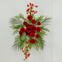 Artificial Wedding Arch Flowers – Burgundy Rose & Chrysanthemum Swag with Greenery and Palm Leaves