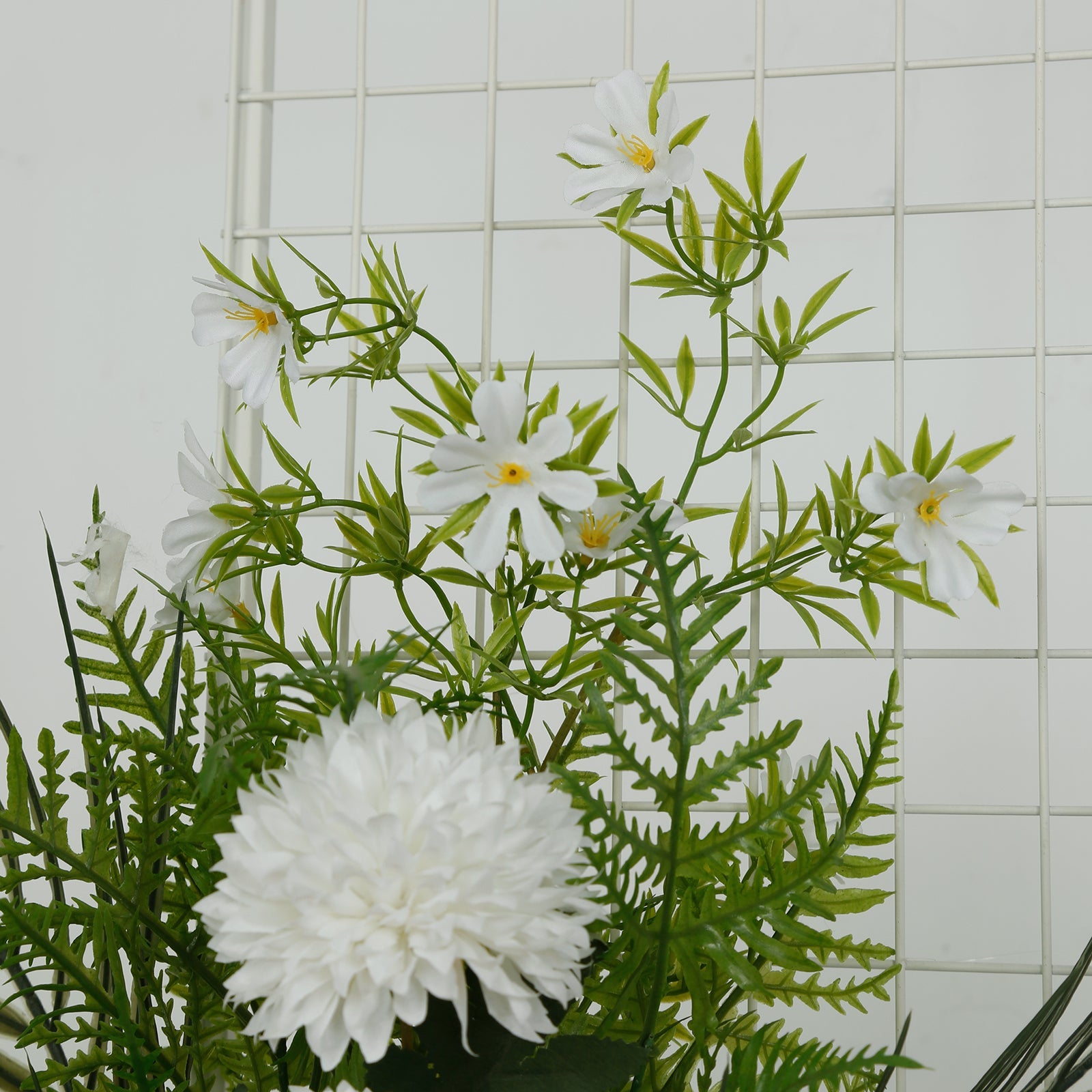 Artificial Wedding Arch Flowers – Ivory Rose & Chrysanthemum Swag with Greenery and Palm Leaves