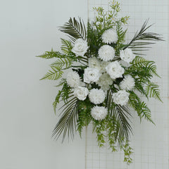 Artificial Wedding Arch Flowers – Ivory Rose & Chrysanthemum Swag with Greenery and Palm Leaves