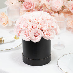 Blush Soap Rose Bouquet Flower Box Arrangement – 27pcs Roses in 6" Black Round Gift Box