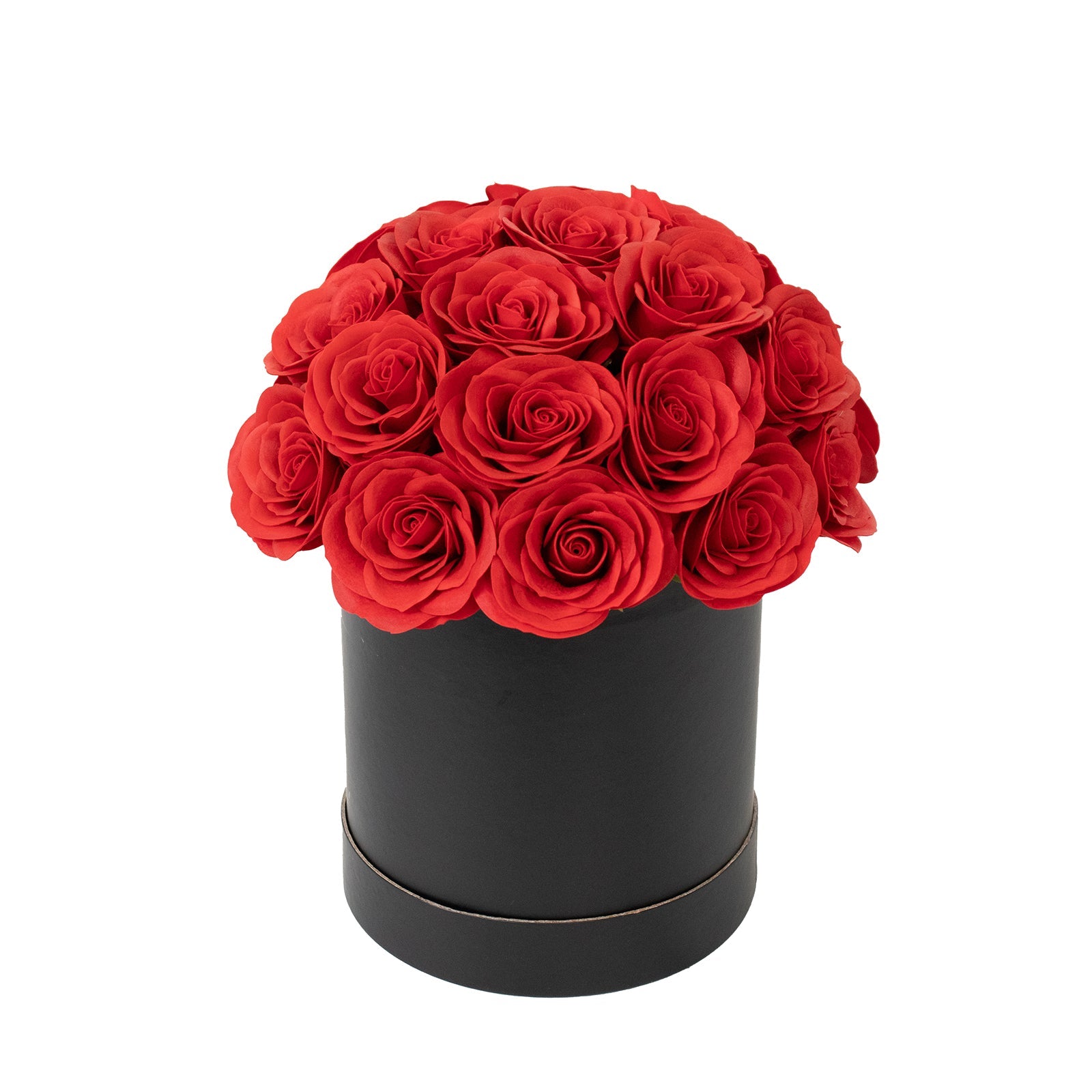 Red Soap Rose Bouquet Flower Box Arrangement – 27pcs Roses in 6" Black Round Gift Box