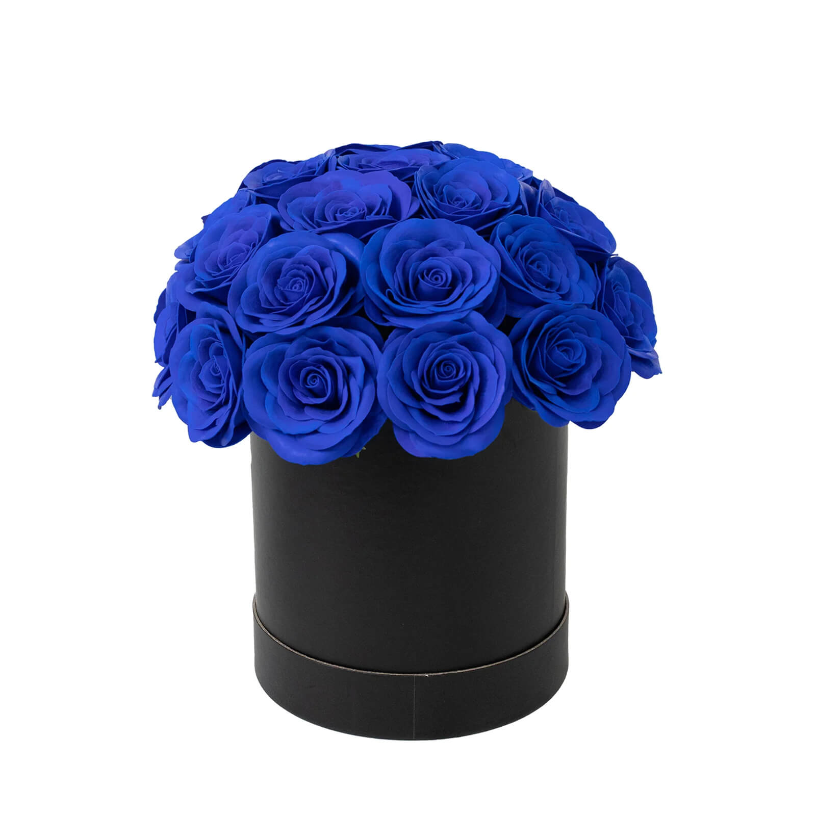 Royal Blue Soap Rose Bouquet Flower Box Arrangement – 27pcs Roses in 6" Black Round Gift Box
