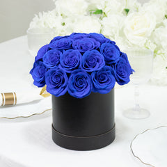 Royal Blue Soap Rose Bouquet Flower Box Arrangement – 27pcs Roses in 6" Black Round Gift Box