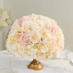 Pre-Arranged Silk Rose Wedding Centerpiece, Cream Artificial Rose Flower Balls Arrangement Table Decor - 20"