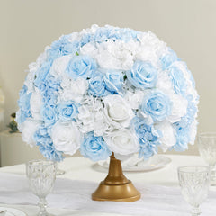 Pre-Arranged Silk Rose Wedding Centerpiece, Light Blue Artificial Rose Flower Balls Arrangement Table Decor - 20"