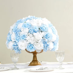 Pre-Arranged Silk Rose Wedding Centerpiece, Light Blue Artificial Rose Flower Balls Arrangement Table Decor - 20"