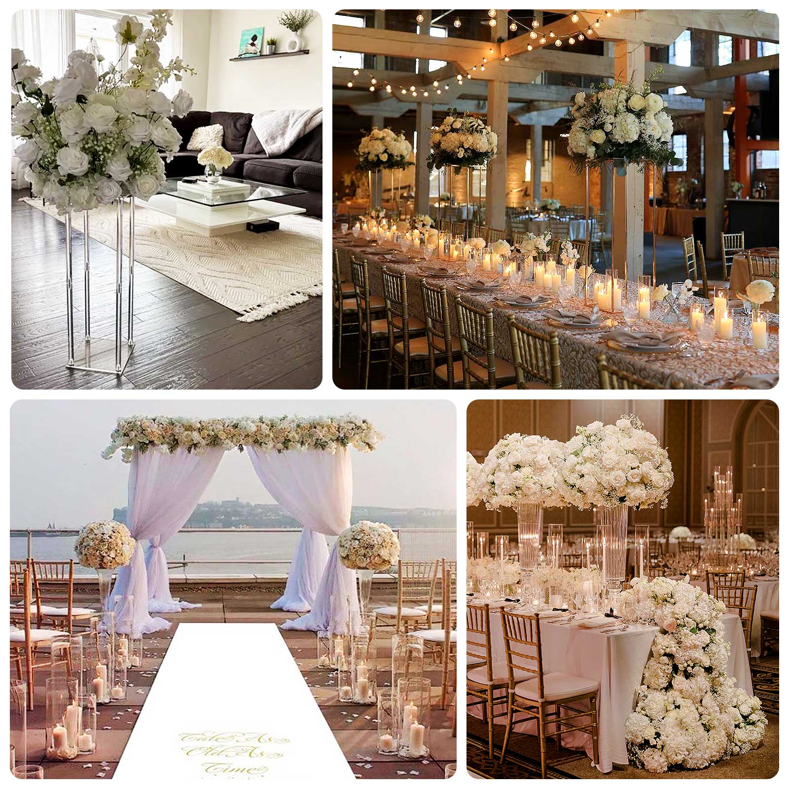 22-Inch White Silk Rose Grand Centerpiece – Pre-Made Artificial Flower Ball for Wedding & Party Décor