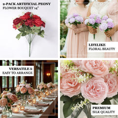 2-Pack Silk Peony Bouquet 14" Lavender Lilac – Lifelike Artificial Flower Arrangement for Vase Display, Events & Everyday Decor