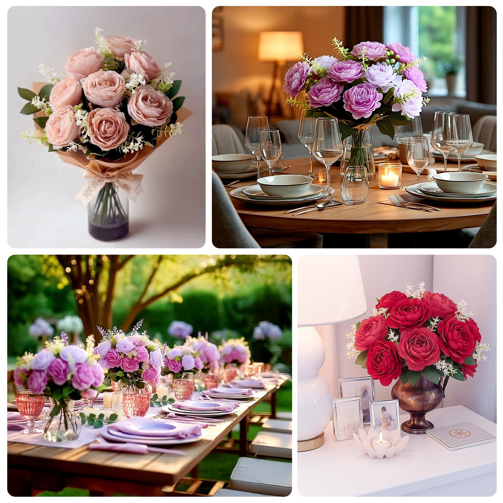 2-Pack Silk Peony Bouquet 14" Natural – Lifelike Artificial Flower Arrangement for Vase Display, Events & Everyday Decor