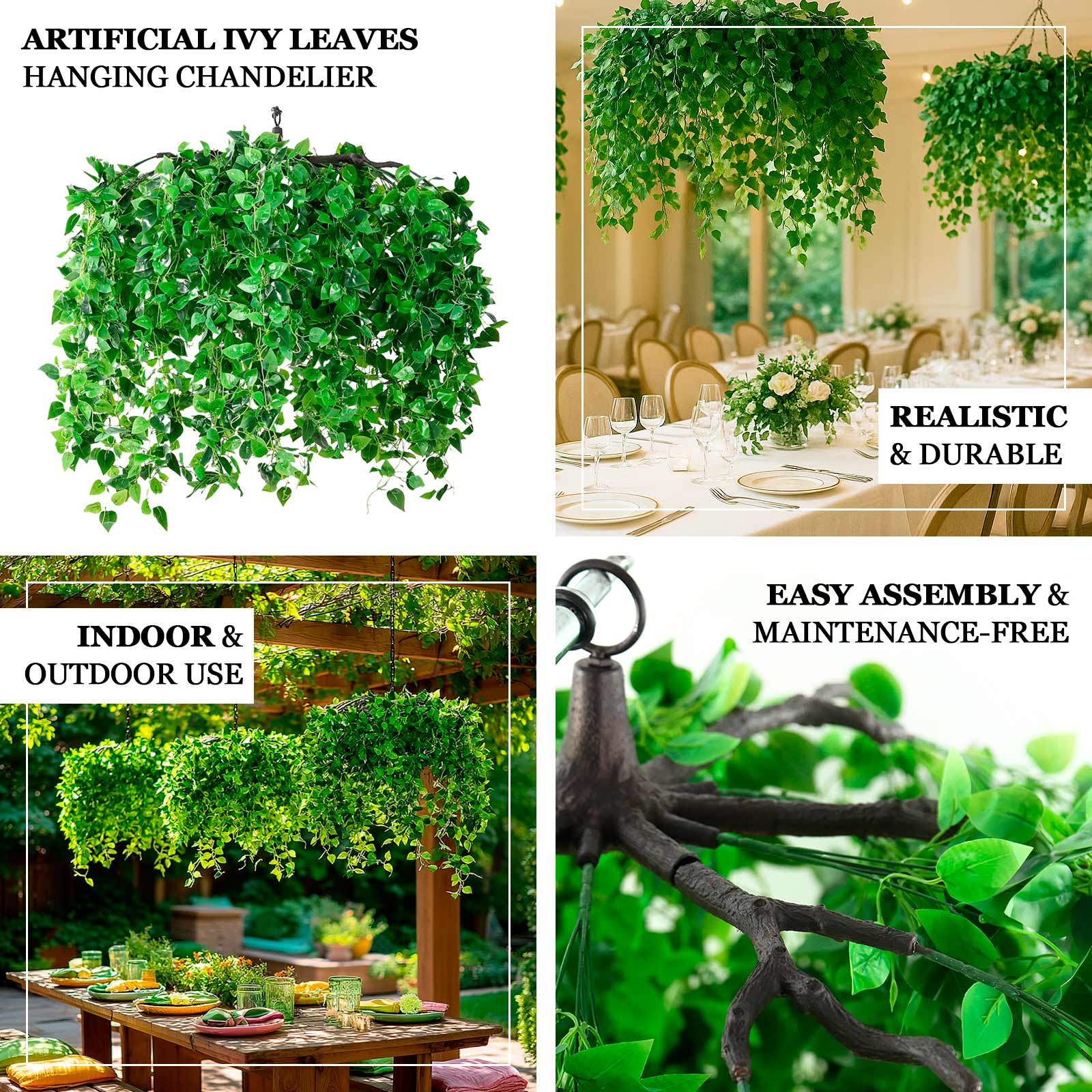 46" Green Artificial Eucalyptus Leaf Vines Ceiling Canopy, Round Draping Ivy Leaves Hanging Flower Chandelier With Interchangeable Branches
