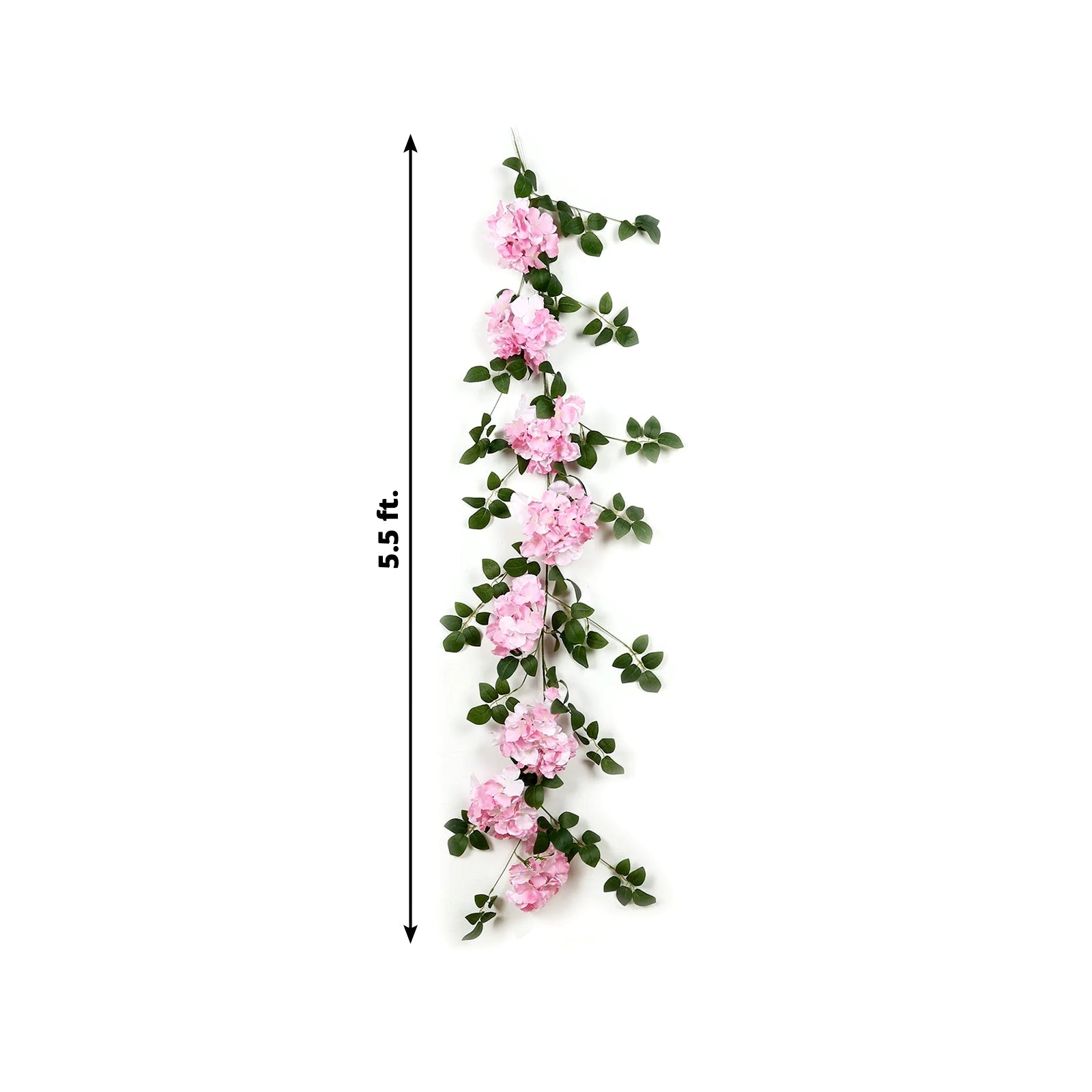 2-Pack Pink Artificial Hydrangea Garland 5.5ft – Artificial Silk Floral Vine with Green Leaves