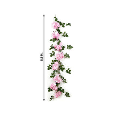 2-Pack Pink Artificial Hydrangea Garland 5.5ft – Artificial Silk Floral Vine with Green Leaves