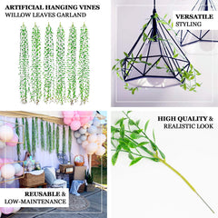 10 Pack Artificial Hanging Vines Weeping Willow Leaves with Stems, Fake Ivy Greenery Garland for Backdrop Wall Decor - 3.5ft