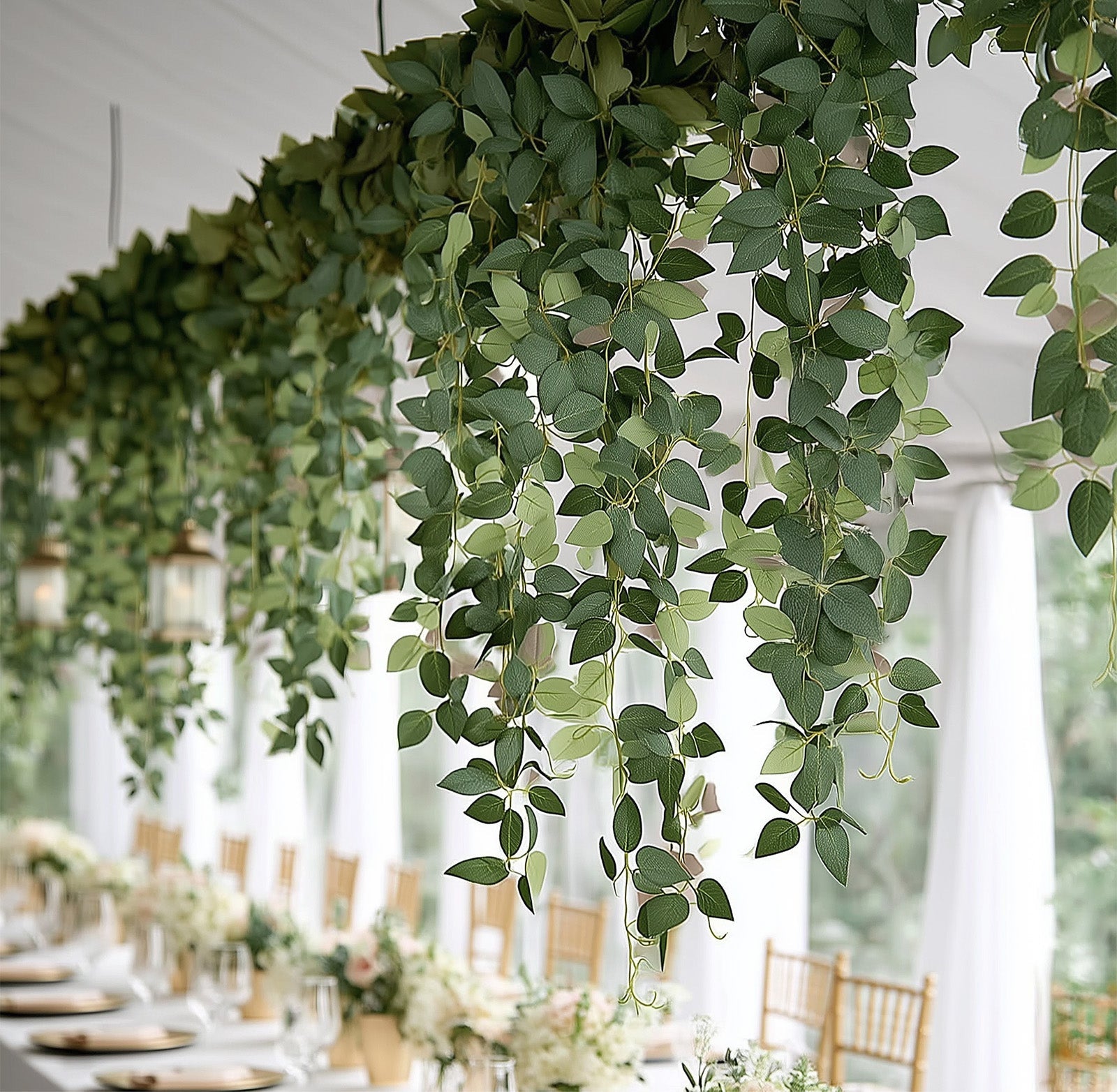 3-Pack Silk Rose Leaf Hanging Plants 40" – Realistic Artificial Greenery Vines for Home, Patio & Event Styling