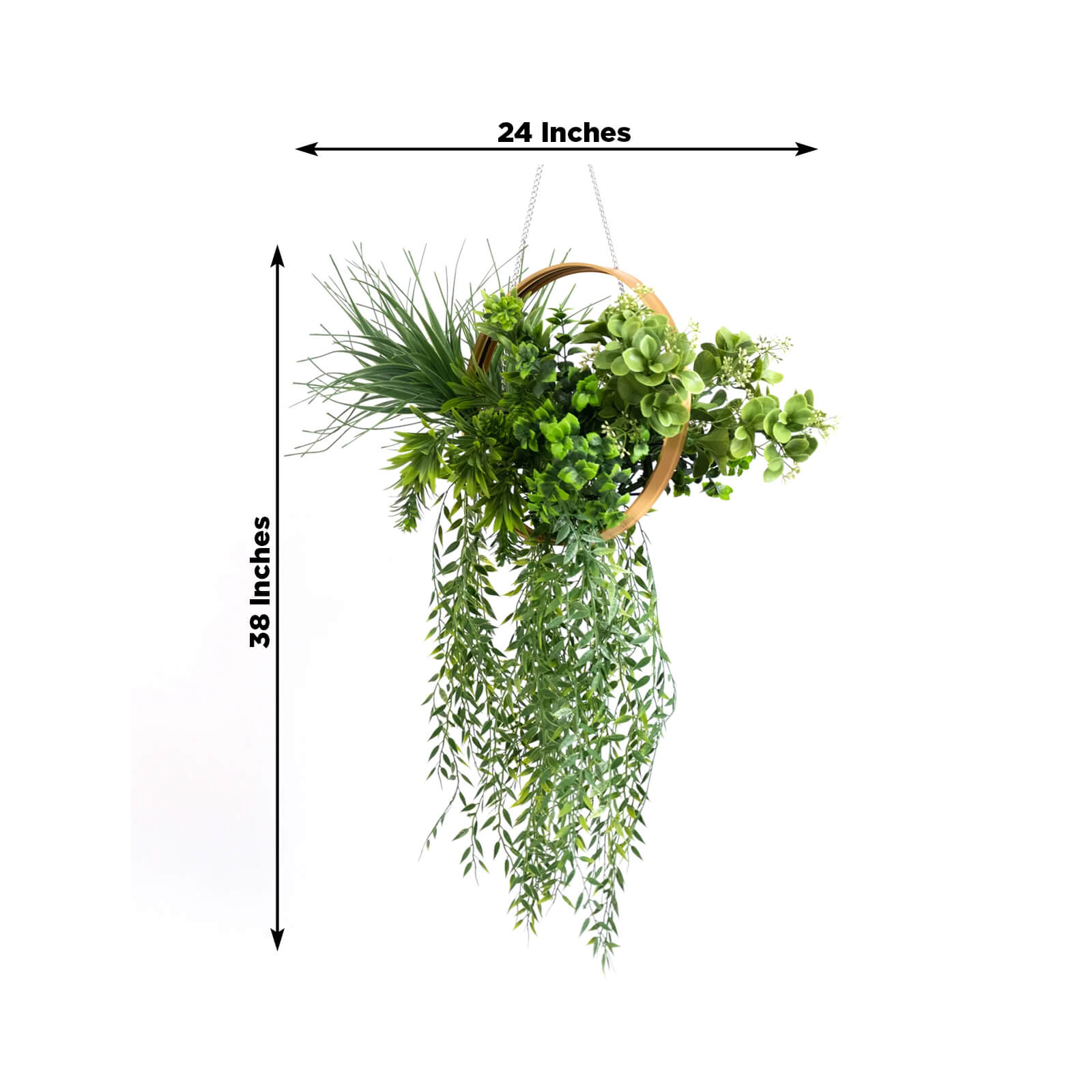 Faux Hanging Greenery with Gold Hoop Ceiling Decoration – Perfect for Tablescapes 38" Long