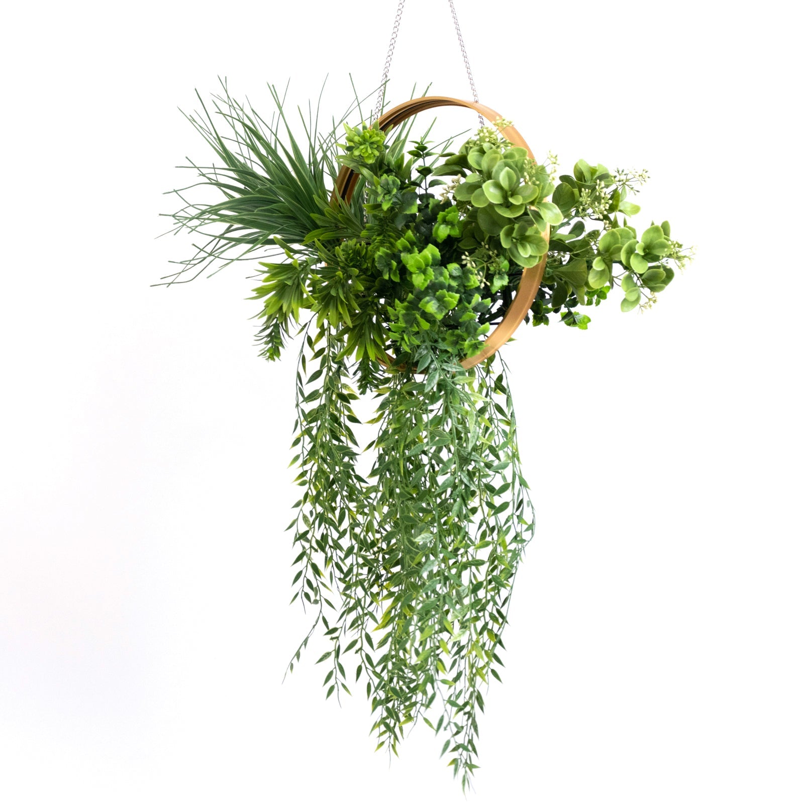 Faux Hanging Greenery with Gold Hoop Ceiling Decoration – Perfect for Tablescapes 38" Long