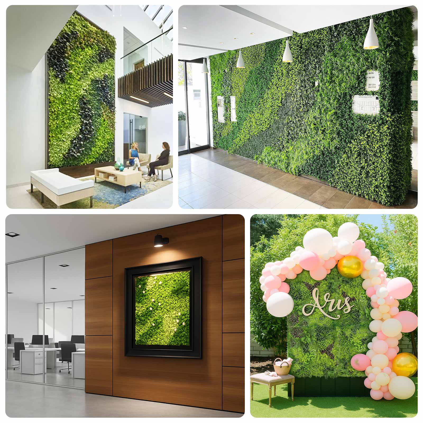 Artificial Boxwood Greenery Wall Panels, 40"×40" Grass Panels with Variegated Leaves and White Flowers, UV-Protected Backdrop for Outdoor Decor – 2 Panels, Covers 22 Sq. Ft.