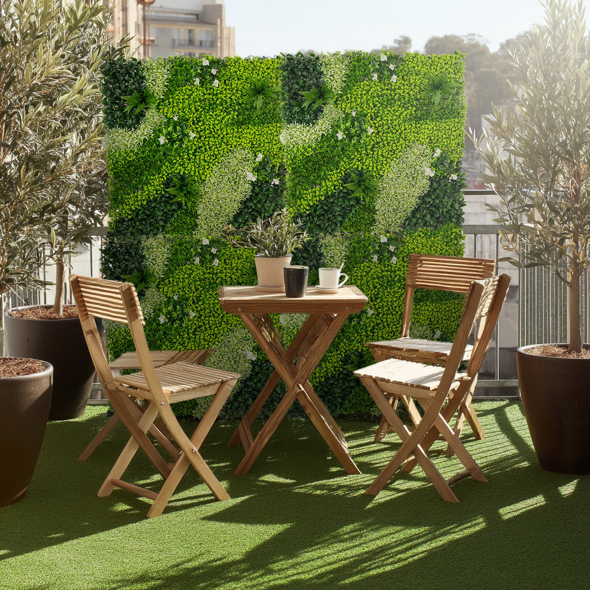 Artificial Boxwood Greenery Wall Panels, 40"×40" Grass Panels with Variegated Leaves and White Flowers, UV-Protected Backdrop for Outdoor Decor – 2 Panels, Covers 22 Sq. Ft.