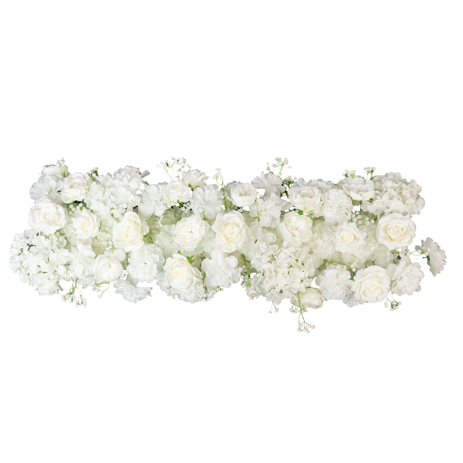 Pre-Arranged Silk Flower Table Runner 40"x16" – White Roses, Hydrangeas & Baby's Breath for Wedding Table & Arch Decor