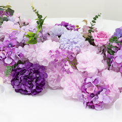 Pre-Arranged Silk Flower Table Runner 40"x16" Mixed Lavender Lilac – Roses, Hydrangeas, Chrysanthemums & Peonies for Wedding Table & Arch Decor