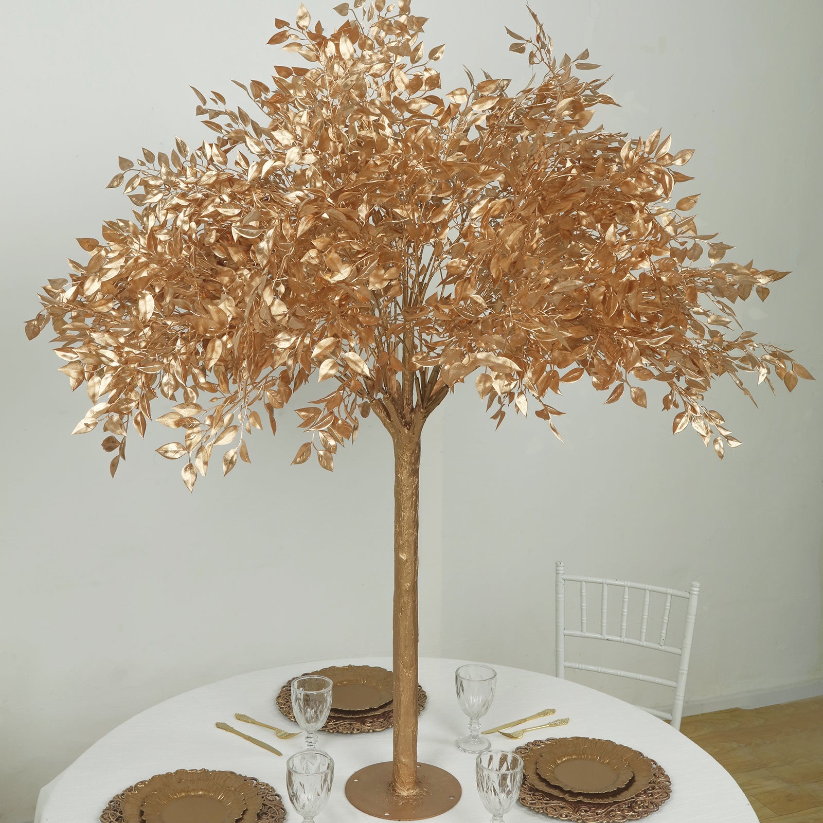 5ft Golden Faux Leaf Trees with Natural-Look Trunks – Floor Décor for Venues & Events