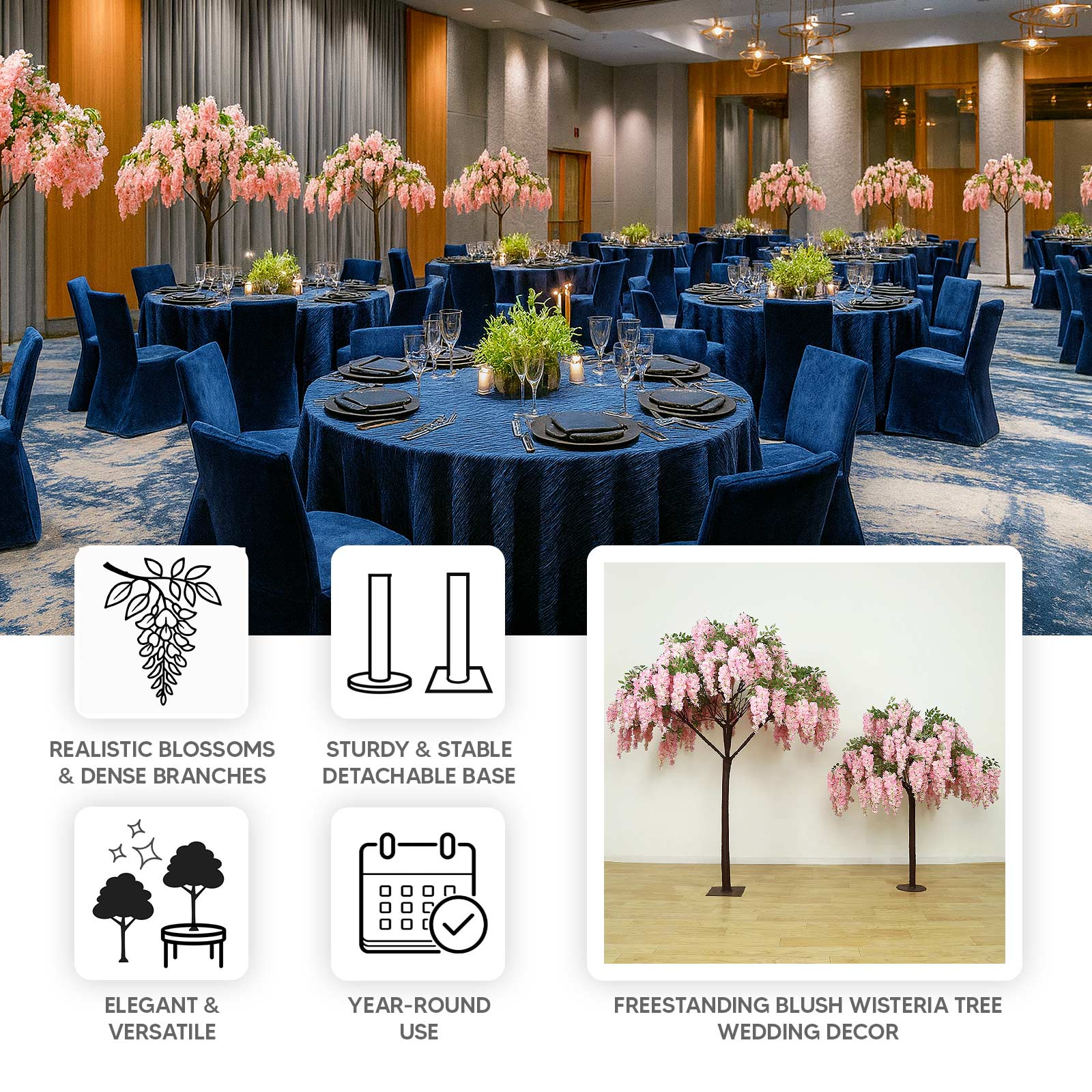 7ft Freestanding Blush Wisteria Artificial Tree – Cascading Silk Flower Display for Weddings & Events