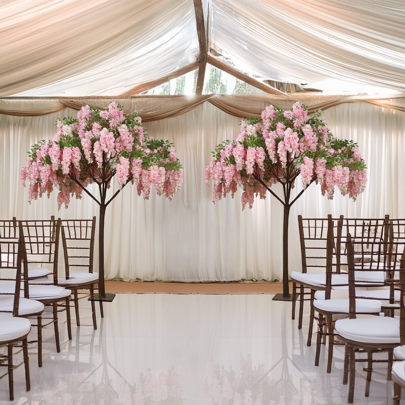 7ft Freestanding Blush Wisteria Artificial Tree – Cascading Silk Flower Display for Weddings & Events