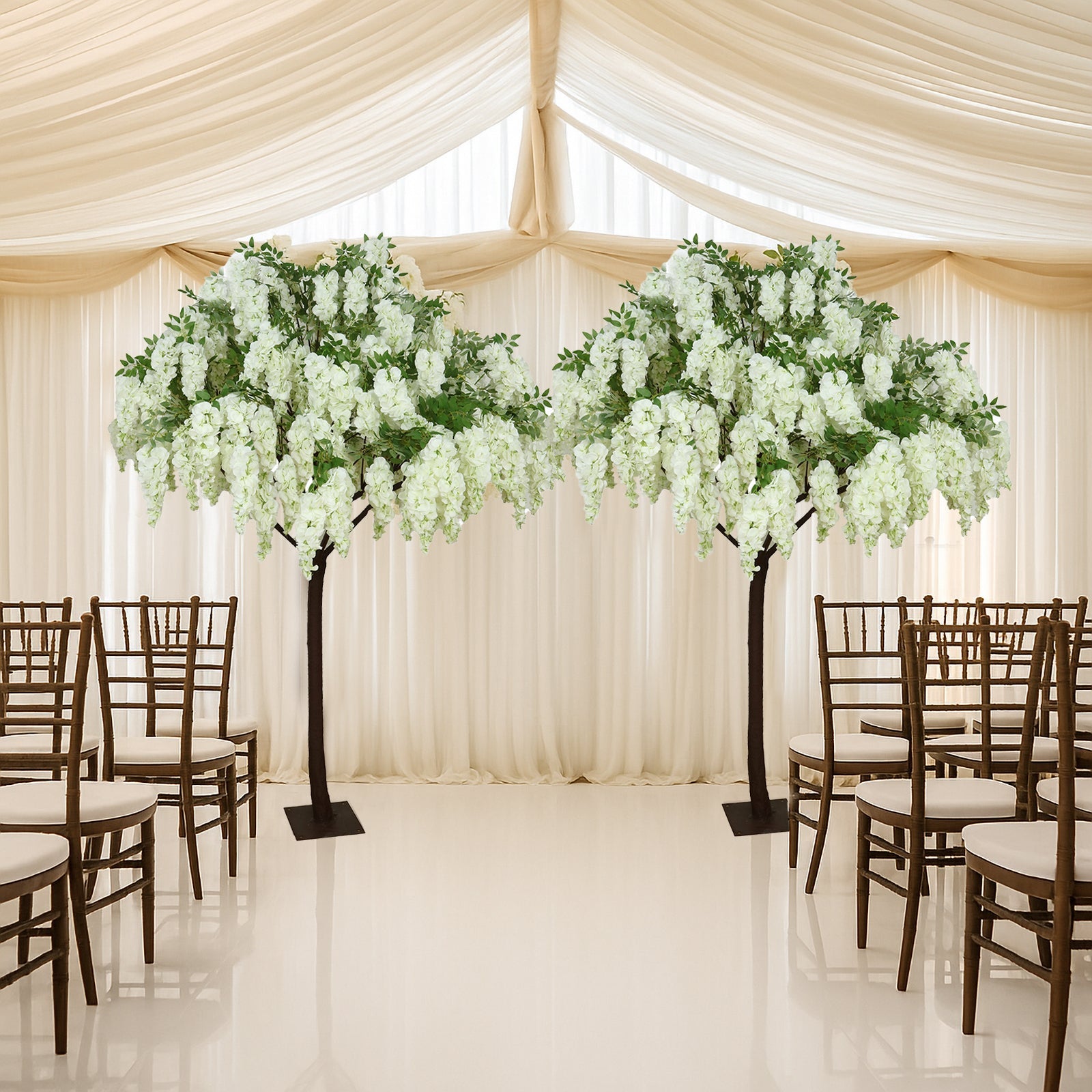 7ft Freestanding White Wisteria Artificial Tree – Cascading Silk Flower Display for Weddings & Events