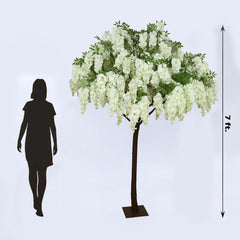 7ft Freestanding White Wisteria Artificial Tree – Cascading Silk Flower Display for Weddings & Events