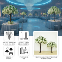 7ft Freestanding White Wisteria Artificial Tree – Cascading Silk Flower Display for Weddings & Events