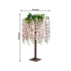 Blush Artificial Wisteria Tree – 4ft Cascading Silk Flowers with Natural Trunk for Weddings, Receptions & Event Centerpieces