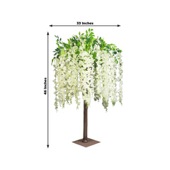 Cream Artificial Wisteria Tree – 4ft Cascading Silk Flowers with Natural Trunk for Weddings, Receptions & Event Centerpieces