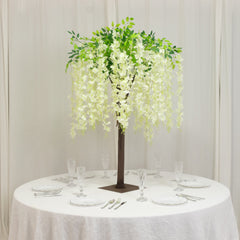 Cream Artificial Wisteria Tree – 4ft Cascading Silk Flowers with Natural Trunk for Weddings, Receptions & Event Centerpieces