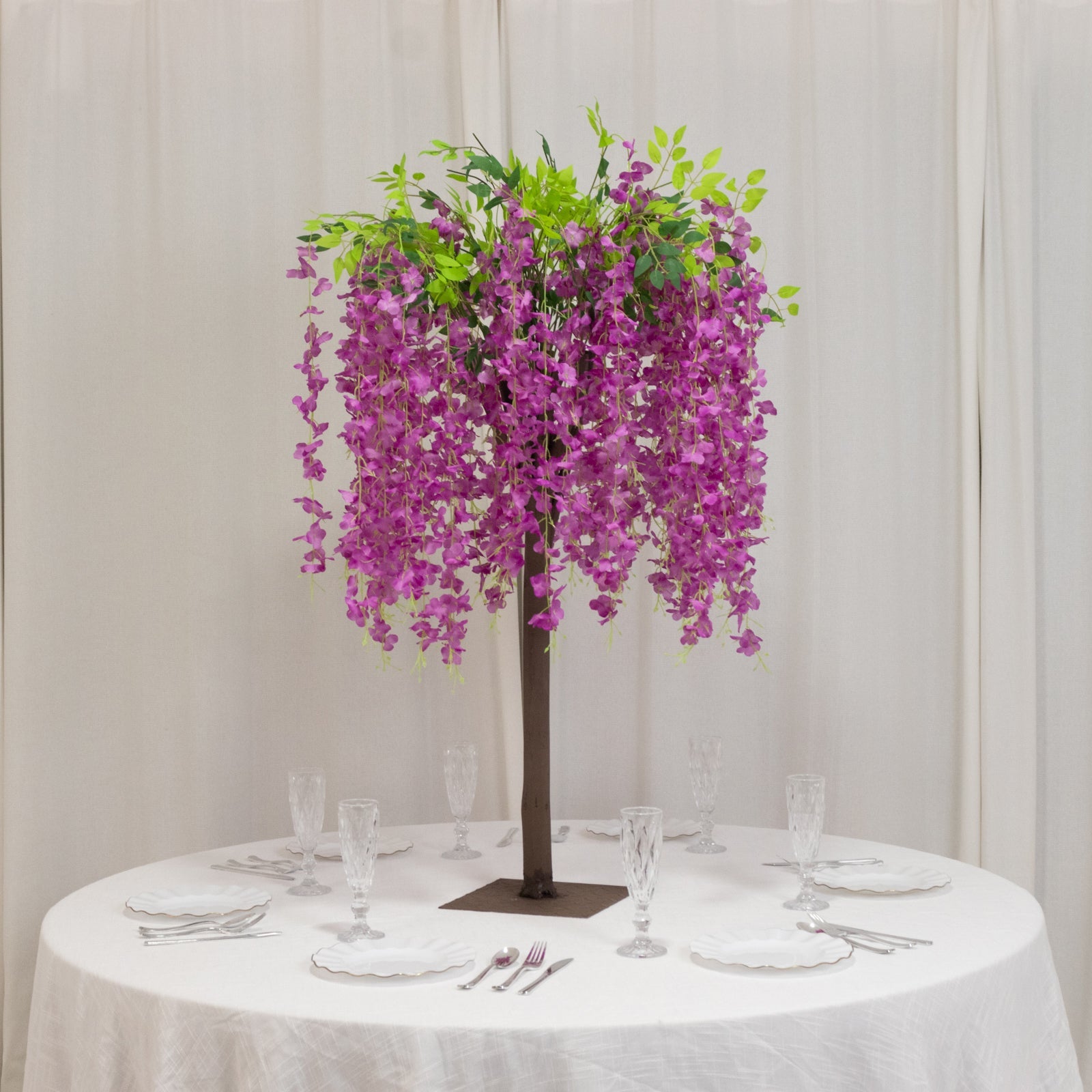 Lavender Lilac Artificial Wisteria Tree – 4ft Cascading Silk Flowers with Natural Trunk for Weddings, Receptions & Event Centerpieces