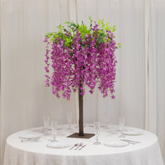 Lavender Lilac Artificial Wisteria Tree – 4ft Cascading Silk Flowers with Natural Trunk for Weddings, Receptions & Event Centerpieces