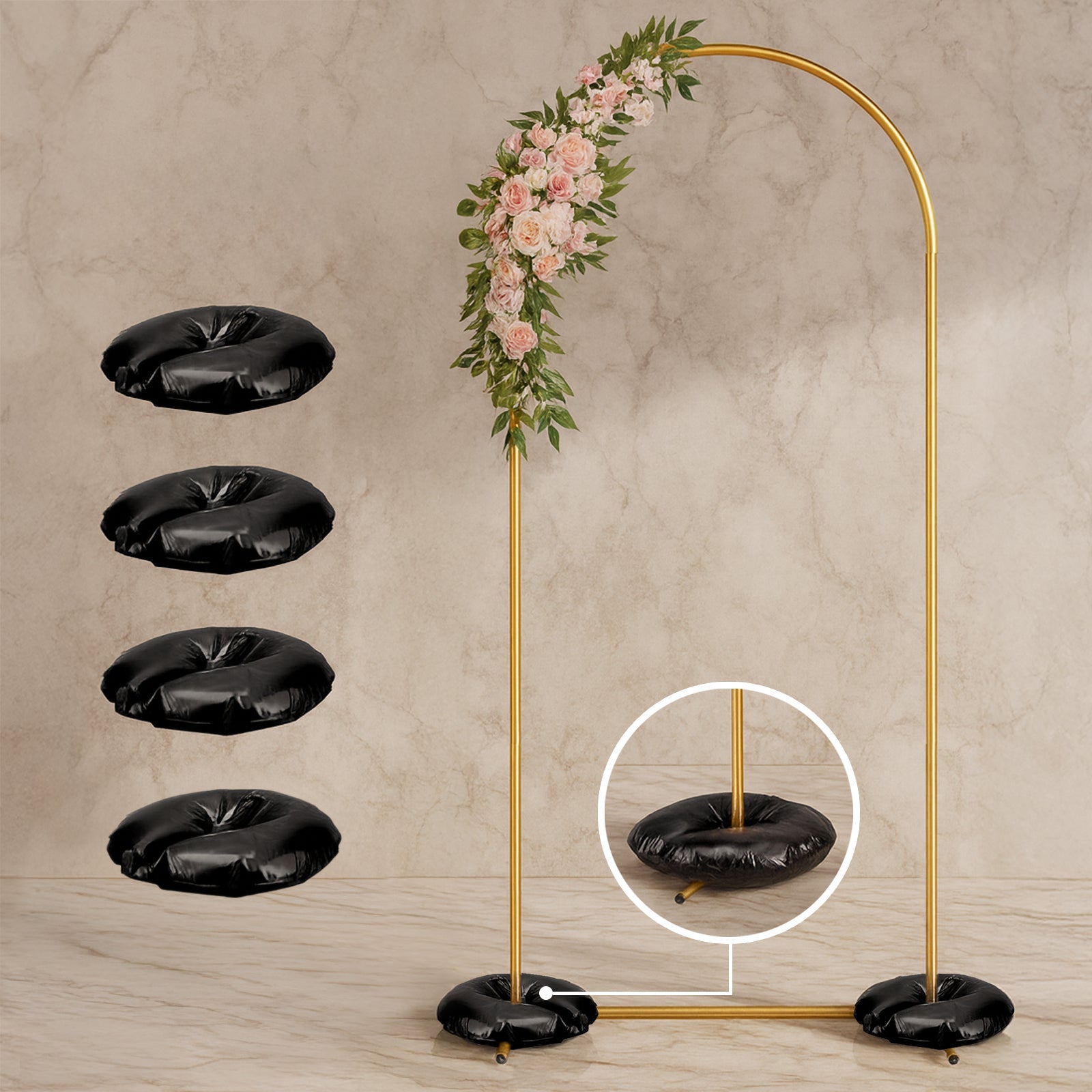 4 Pack 14" Black Water Bags – Heavy Duty Reusable PVC Fillable Base Weights for Balloon Columns & Arch Stand Support