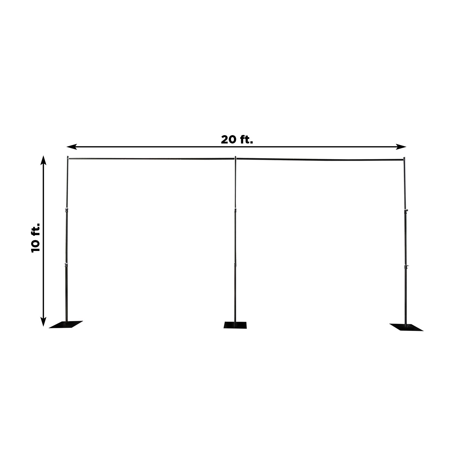 Black Heavy Duty Metal Backdrop Stand – 10ft x 20ft Pipe & Drape Adjustable Photography Background Stand with 3 Flat Steel Bases