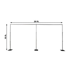 Black Heavy Duty Metal Backdrop Stand – 10ft x 20ft Pipe & Drape Adjustable Photography Background Stand with 3 Flat Steel Bases