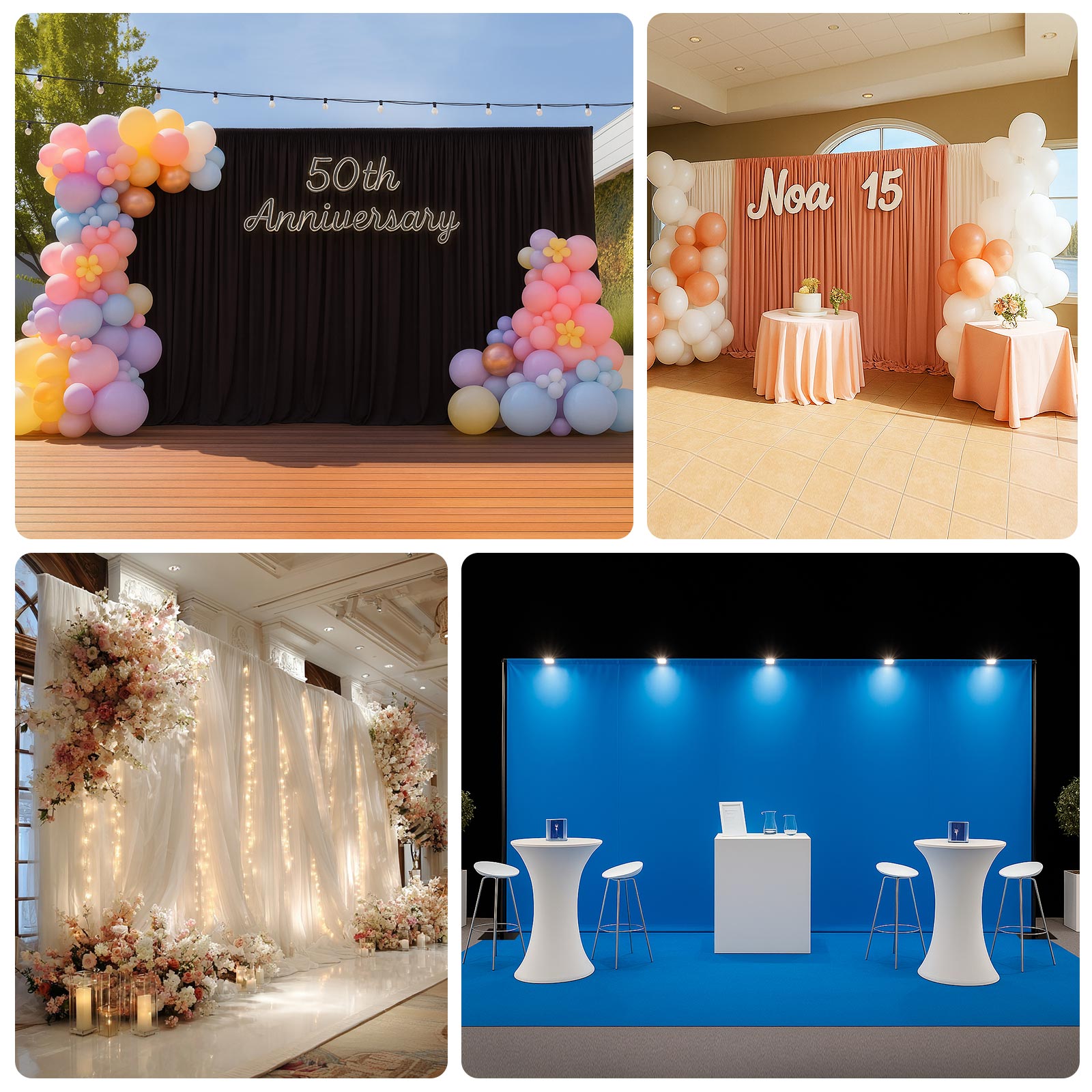 Black Heavy Duty Metal Backdrop Stand – 10ft x 20ft Pipe & Drape Adjustable Photography Background Stand with 3 Flat Steel Bases