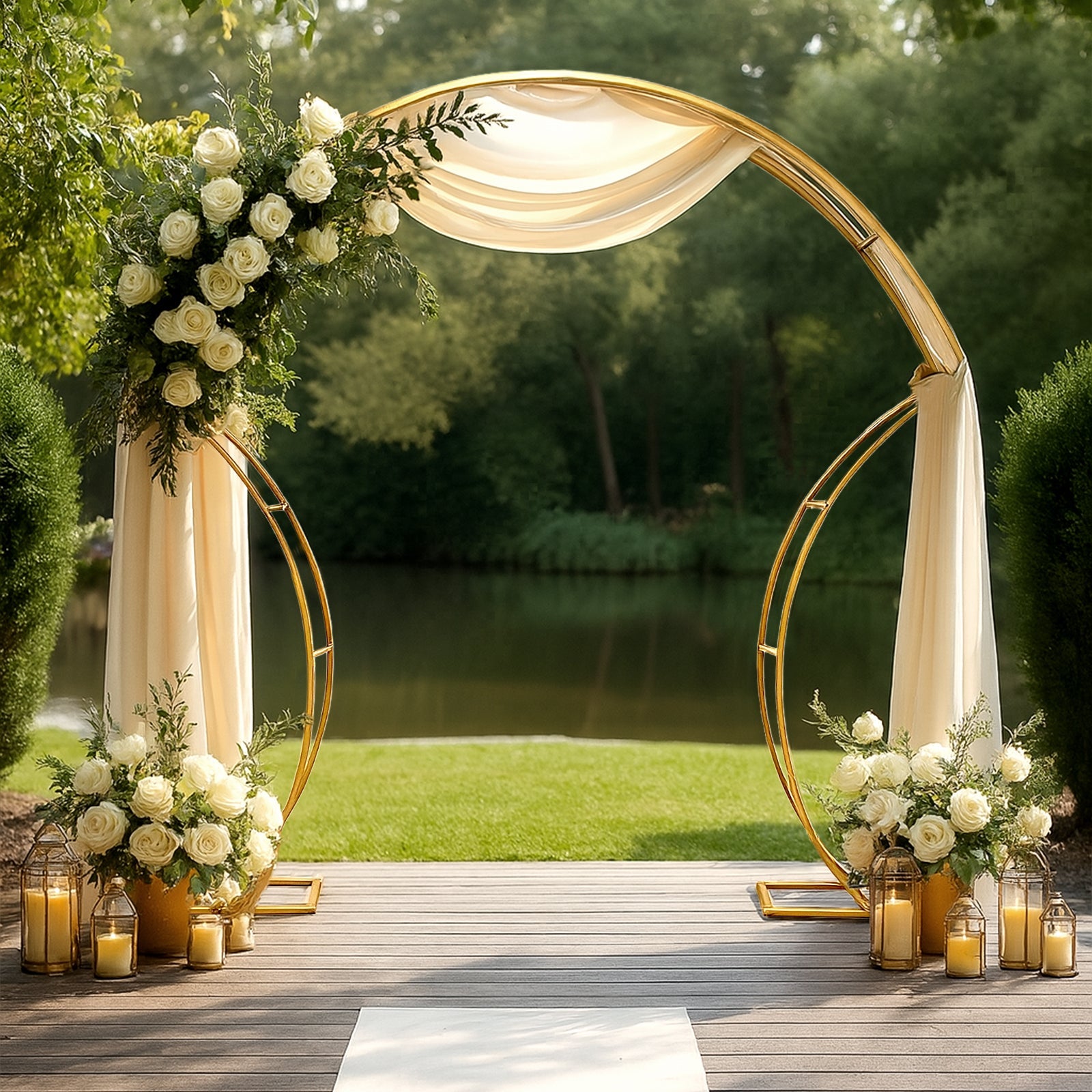 7ft Gold Double-Curved Metal Arch Frame – Backdrop, Balloon & Flower Arrangement Display Stand